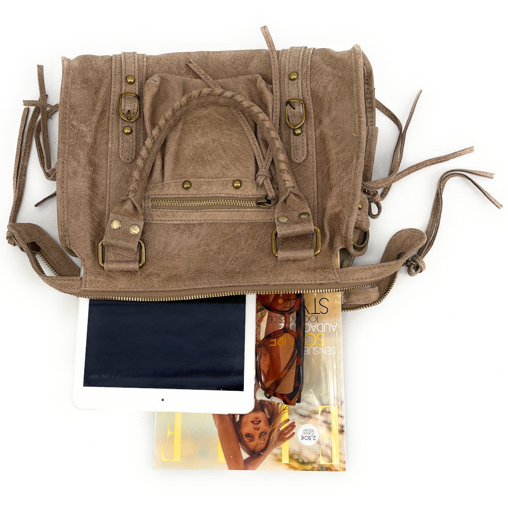 Sac à main en cuir brossé SANDSTORM (petit modèle) Taupe