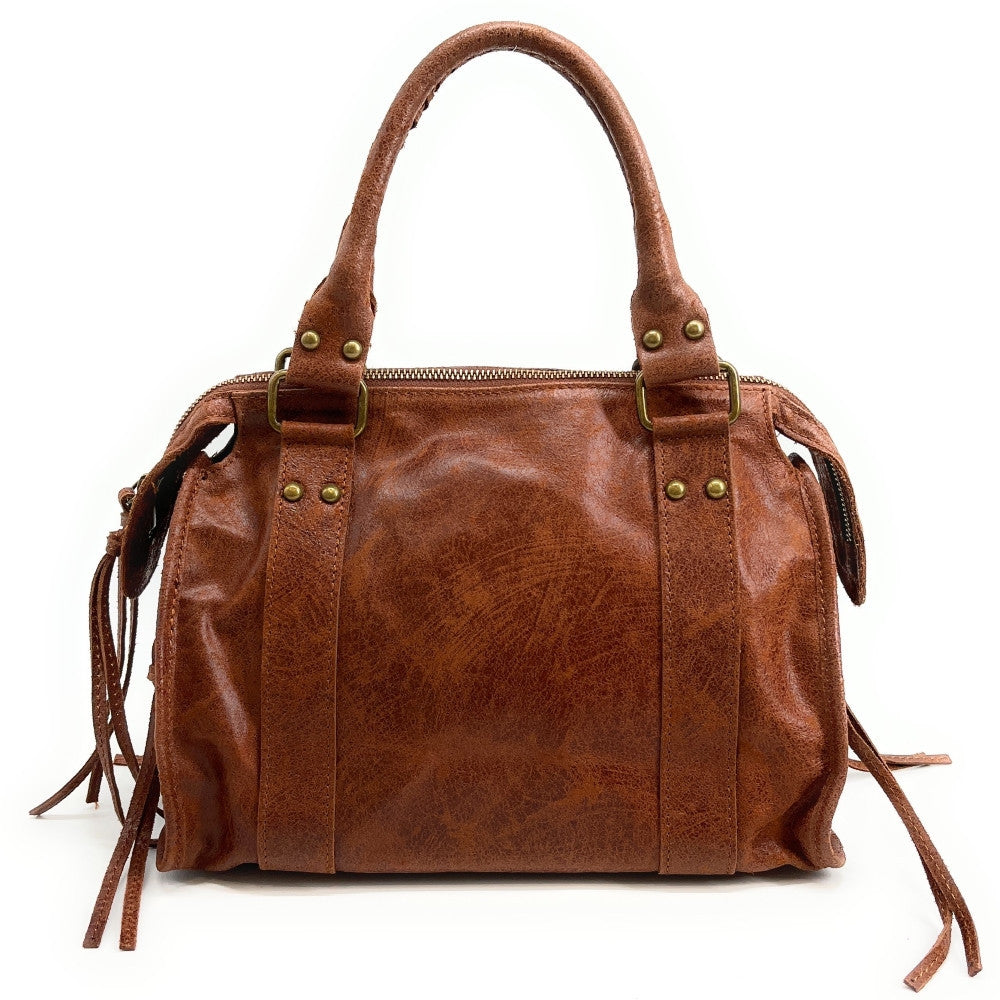 Sac à main en cuir brossé SANDSTORM (petit modèle) Cognac foncé