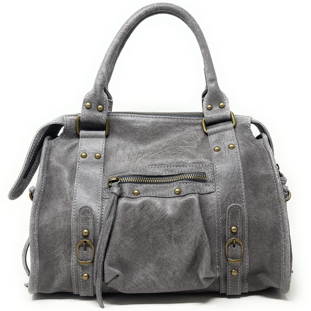 Sac à main en cuir brossé SANDSTORM (petit modèle) Gris foncé