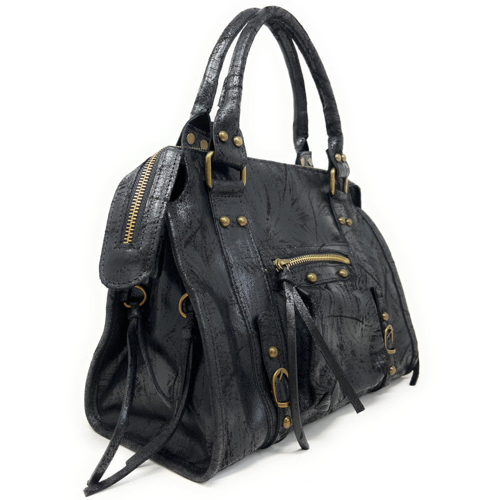 Sac à main en cuir brossé SANDSTORM (petit modèle) Noir