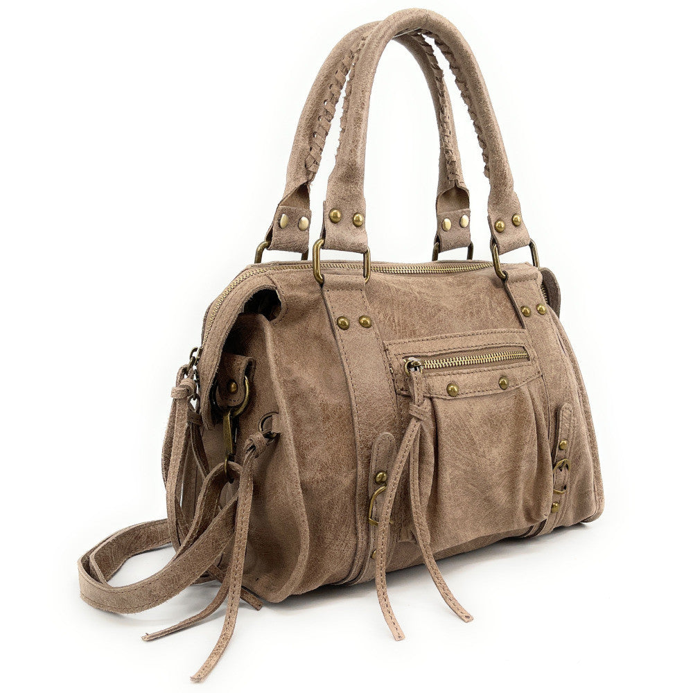 Sac à main en cuir brossé SANDSTORM (petit modèle) Taupe