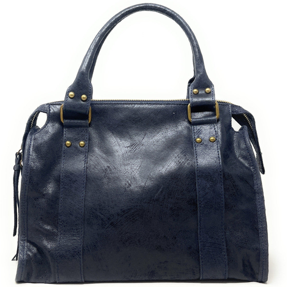 Sac à main en cuir brossé SANDSTORM (petit modèle) Bleu marine