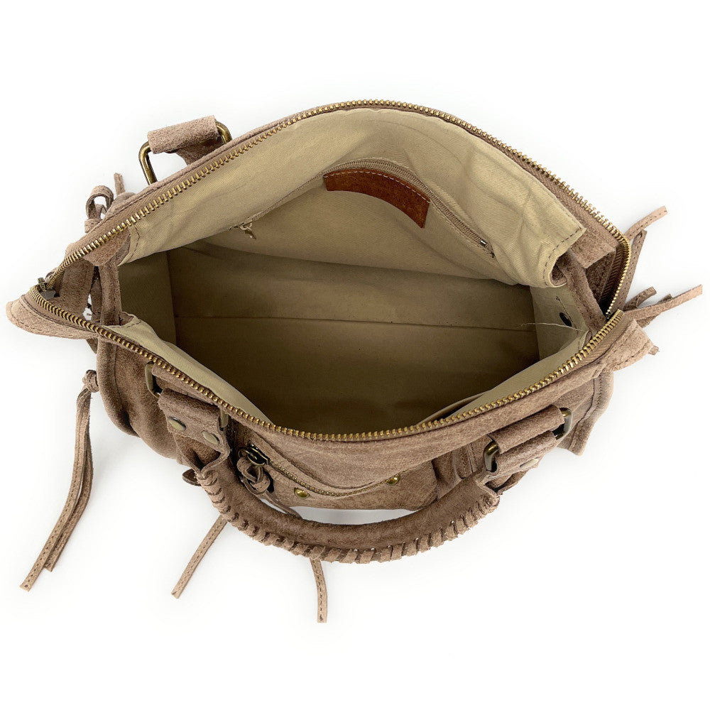 Sac à main en cuir brossé SANDSTORM (petit modèle) Taupe
