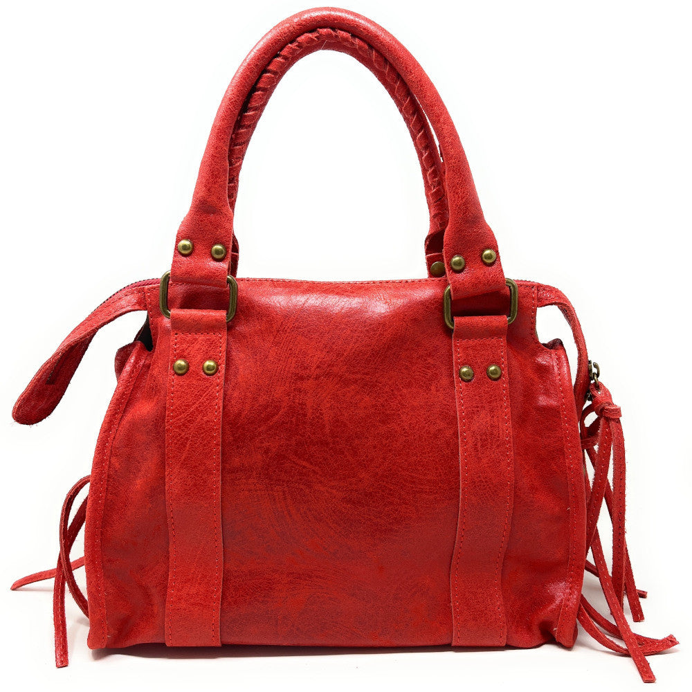 Sac à main en cuir brossé SANDSTORM (petit modèle) Rouge fraise