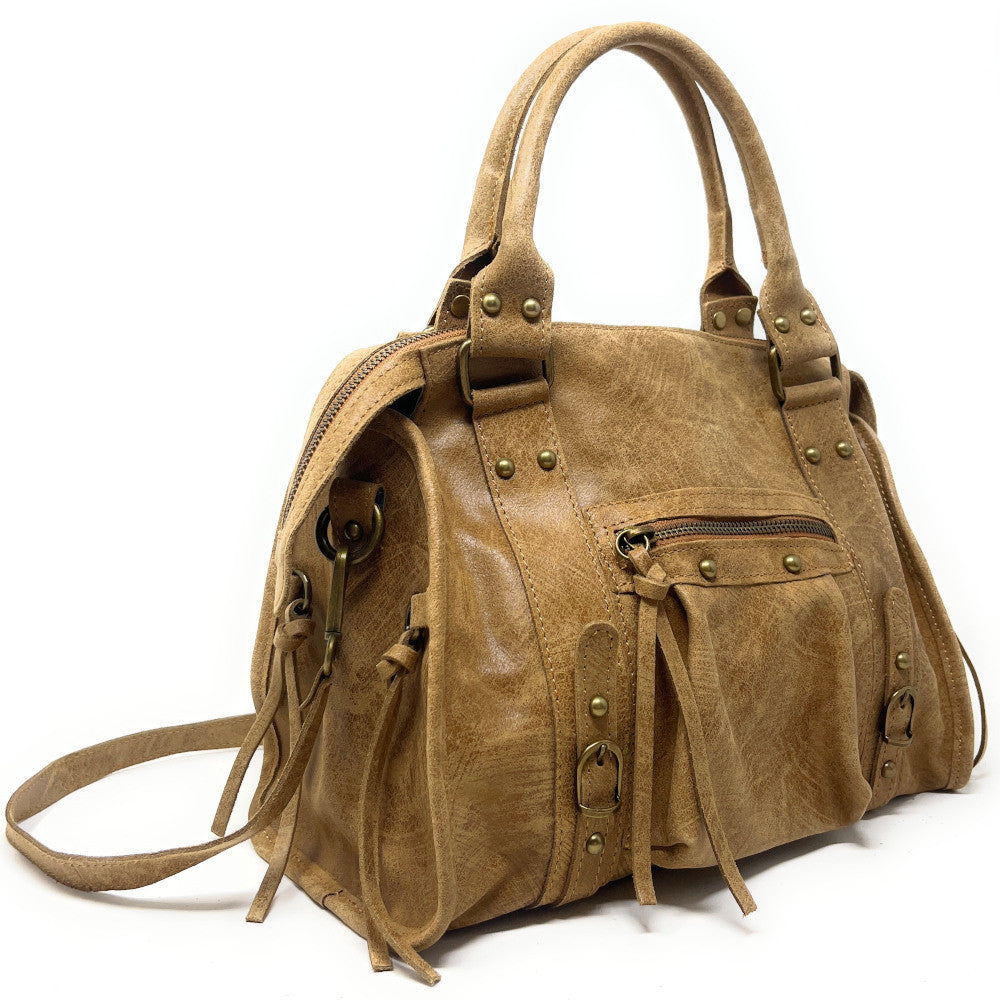 Sac à main en cuir brossé SANDSTORM (petit modèle) Savane