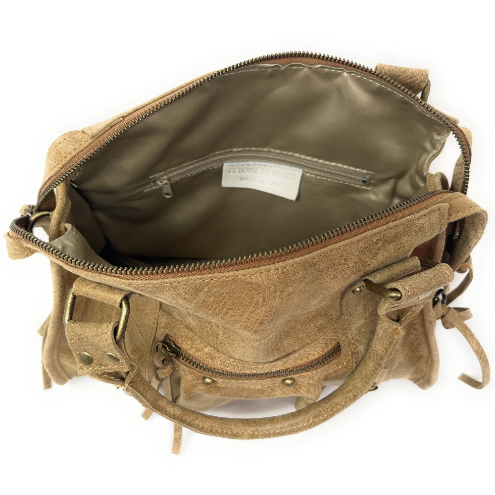 Sac à main en cuir brossé SANDSTORM (petit modèle) Savane