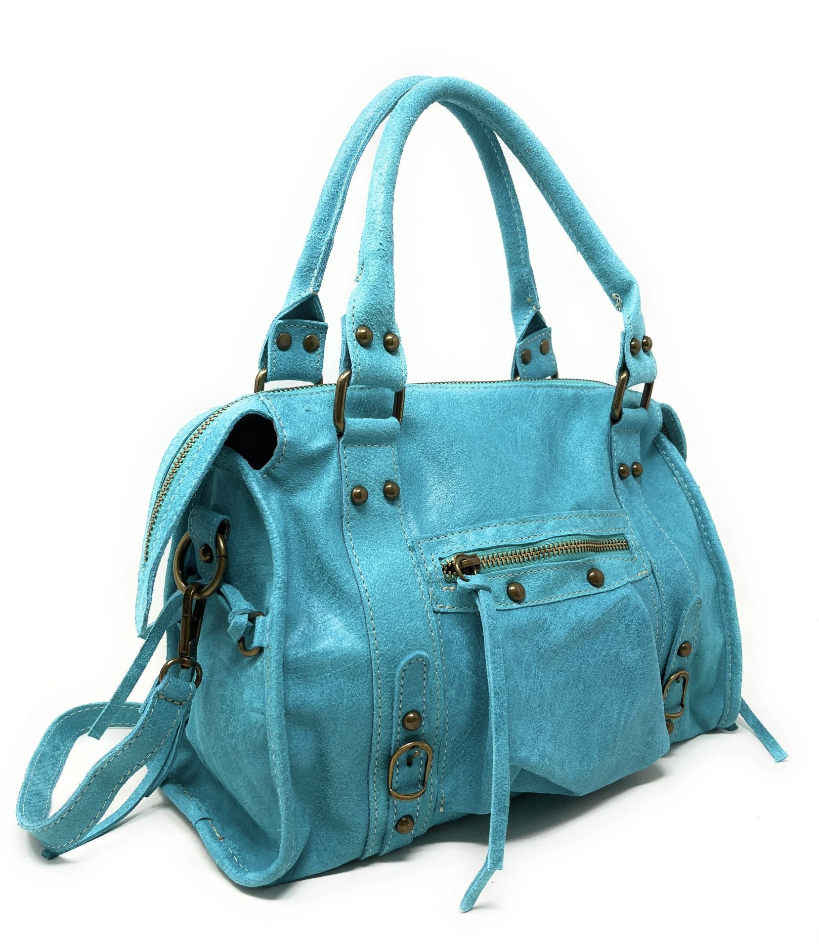 Sac à main en cuir brossé SANDSTORM (petit modèle) Lagon