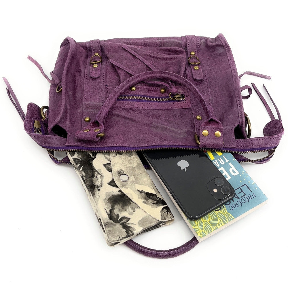 Sac à main en cuir brossé SANDSTORM (petit modèle) Violet