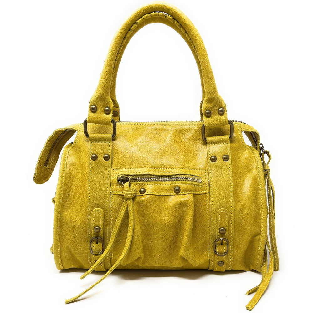 Sac à main en cuir brossé SANDSTORM (petit modèle) Jaune tournesol