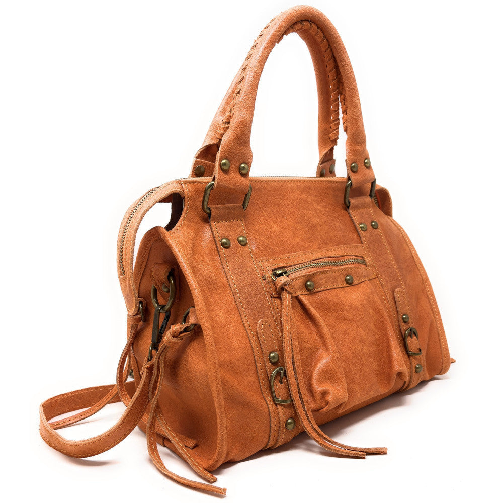 Sac à main en cuir brossé SANDSTORM (petit modèle) Orange patiné