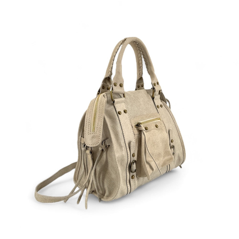 Sac à main en cuir brossé SANDSTORM (petit modèle) Beige crème