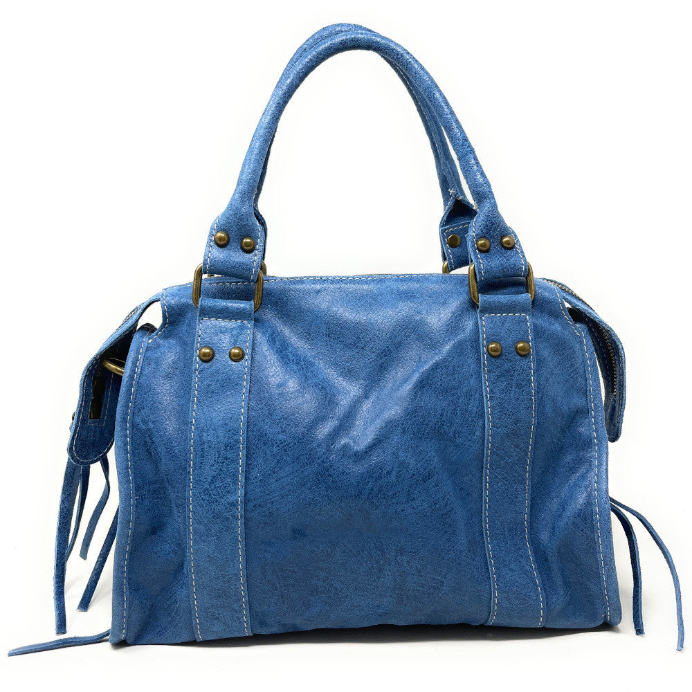 Sac à main en cuir brossé SANDSTORM (petit modèle) Bleu denim