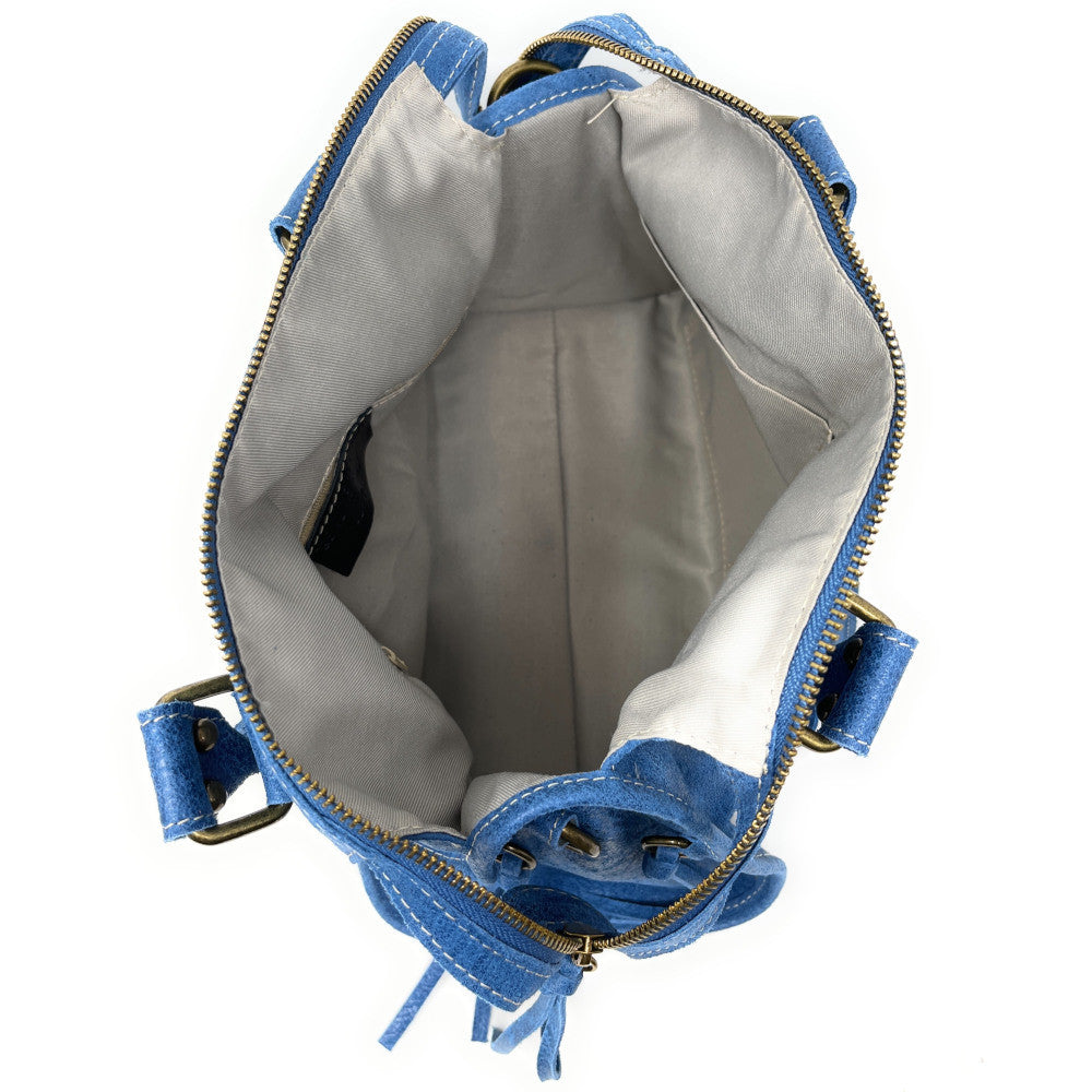 Sac à main en cuir brossé SANDSTORM (petit modèle) Bleu denim
