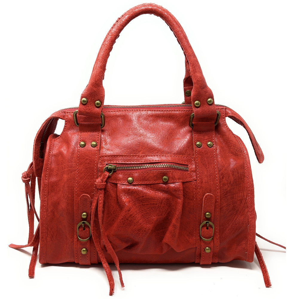 Sac à main en cuir brossé SANDSTORM (petit modèle) Rouge fraise
