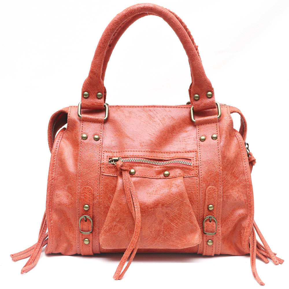 Sac à main en cuir brossé SANDSTORM (petit modèle) Mandarine