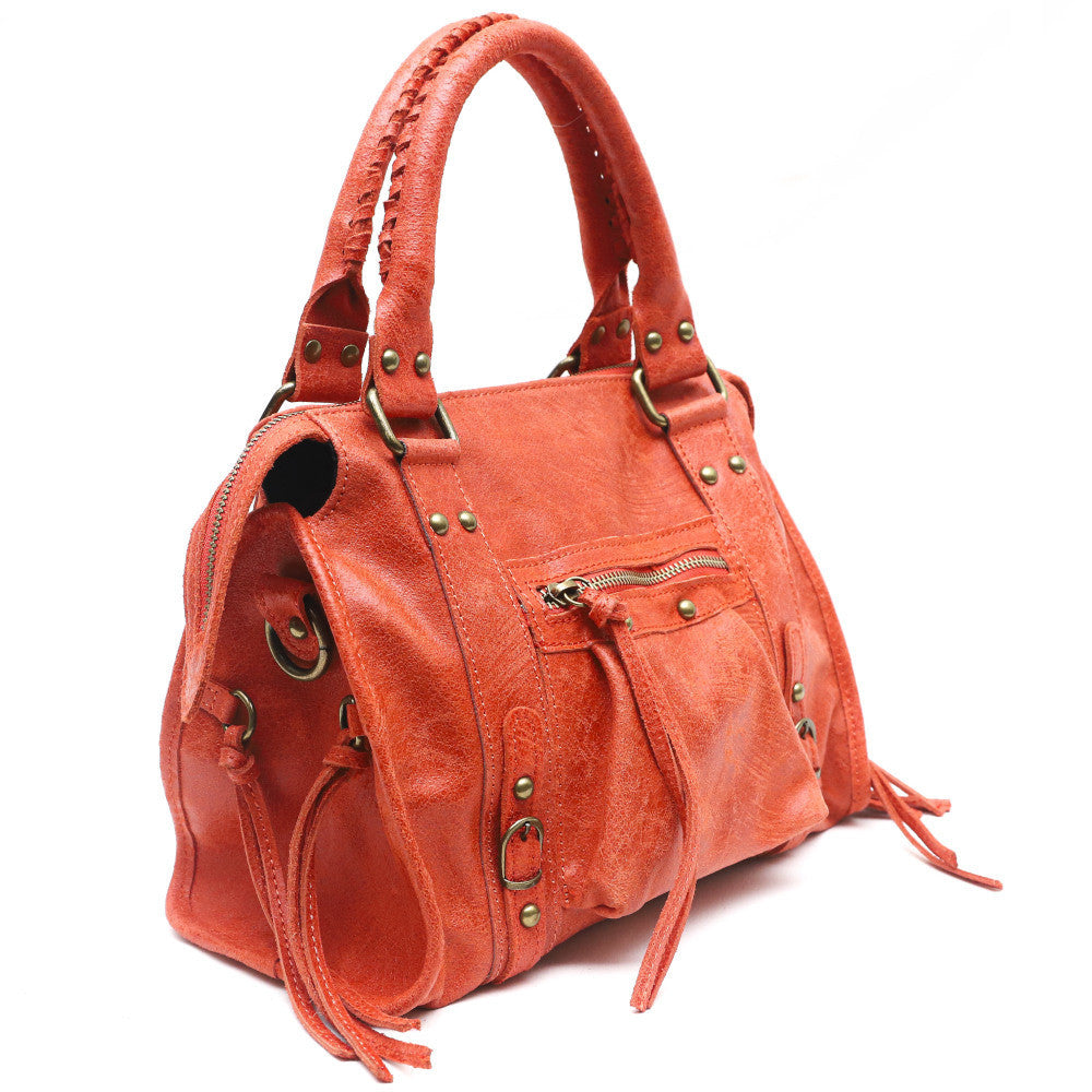 Sac à main en cuir brossé SANDSTORM (petit modèle) Mandarine