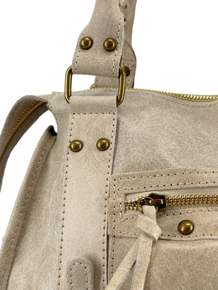 Sac à main en cuir brossé SANDSTORM (petit modèle) Beige crème