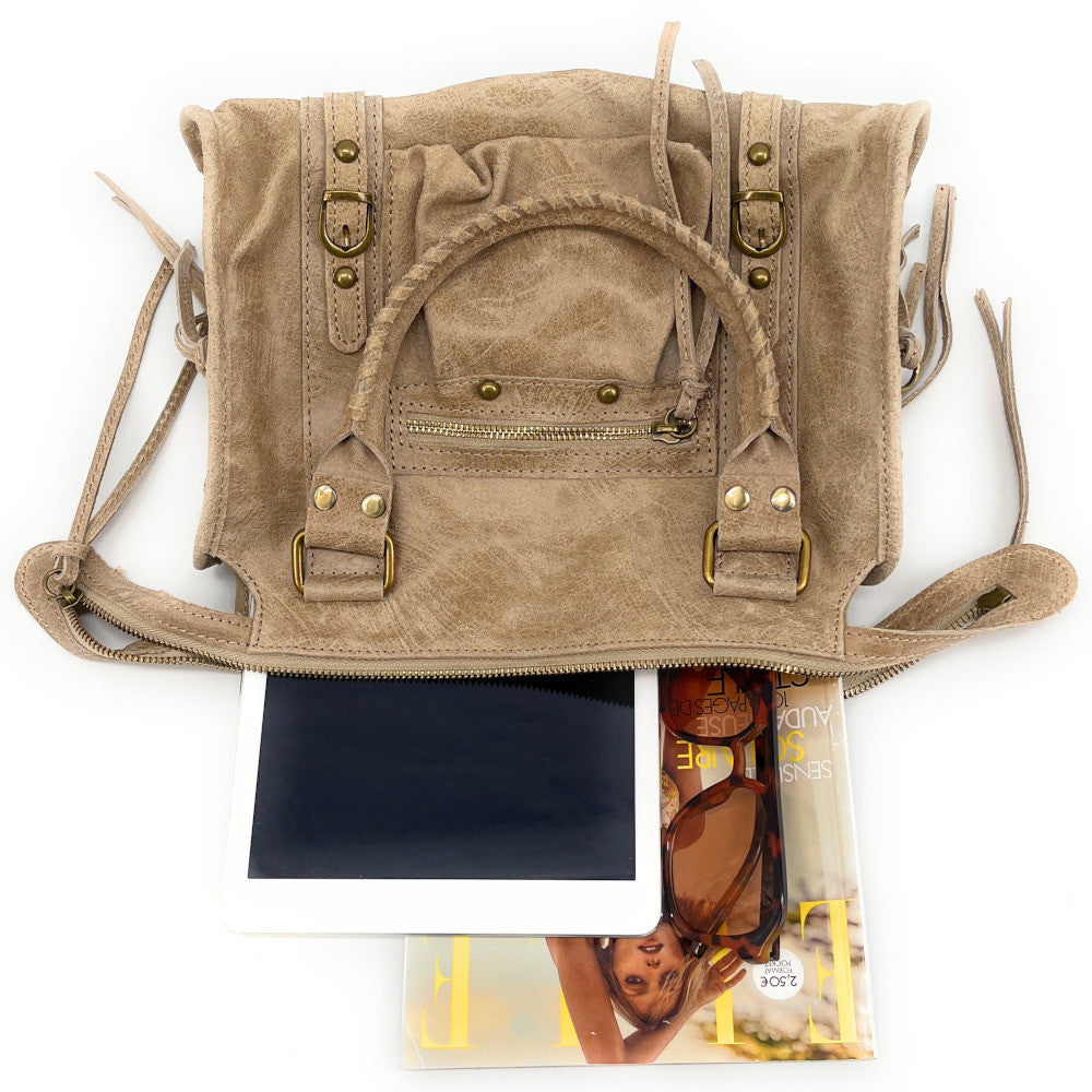Sac à main en cuir brossé SANDSTORM (petit modèle) Taupe clair