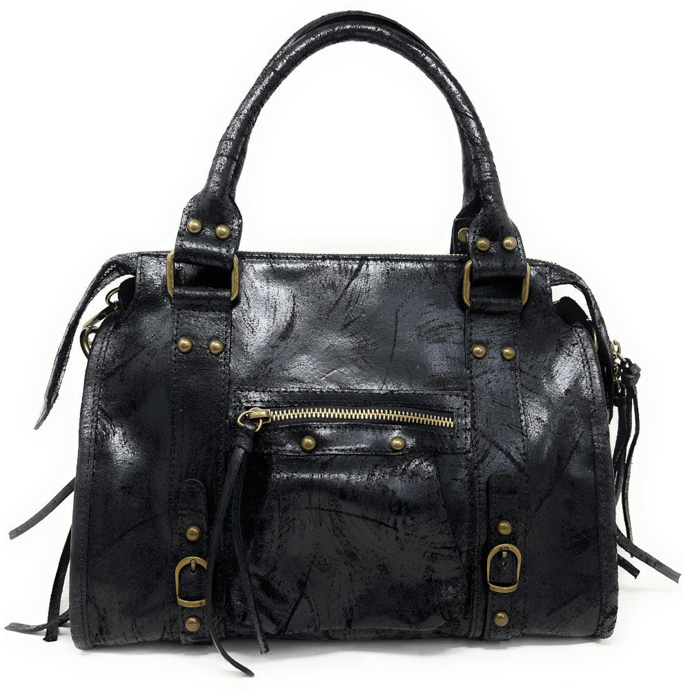 Sac à main en cuir brossé SANDSTORM (petit modèle) Noir