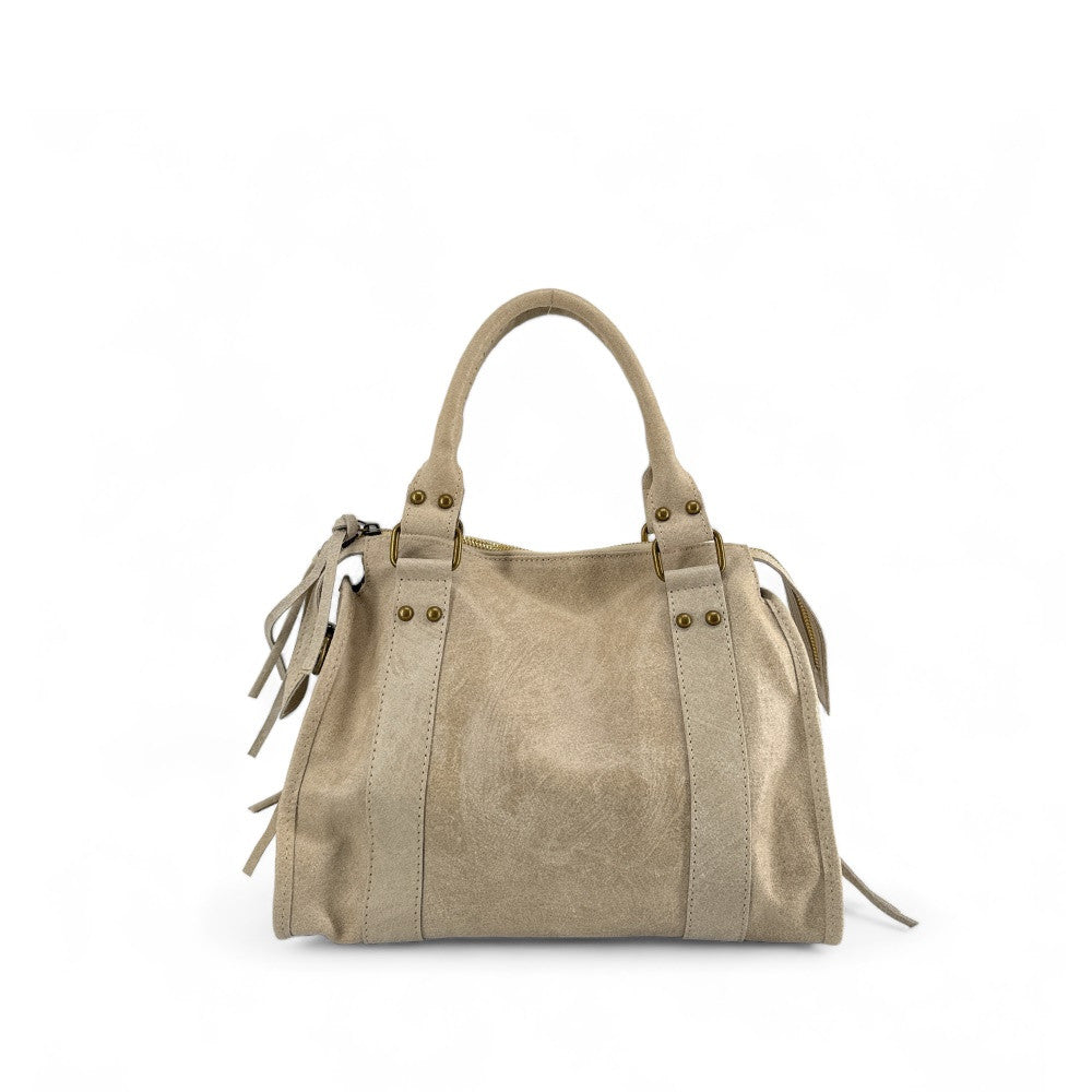 Sac à main en cuir brossé SANDSTORM (petit modèle) Beige crème