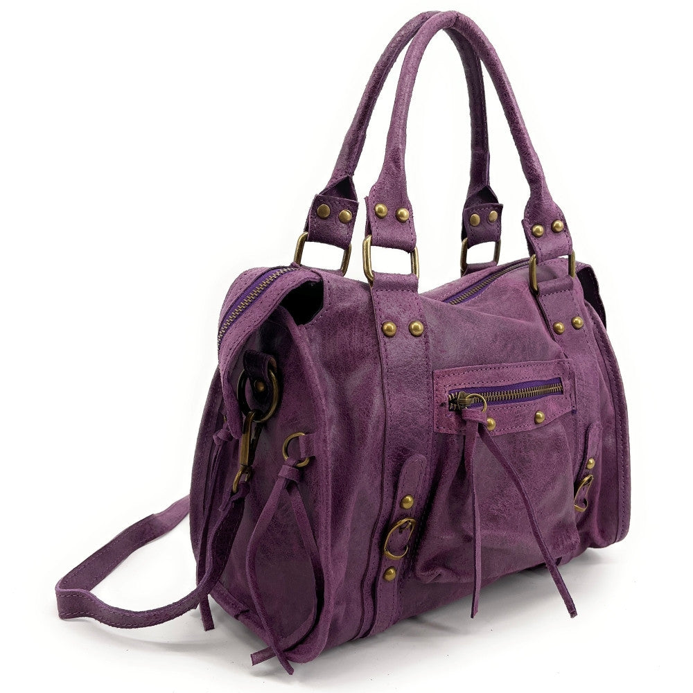 Sac à main en cuir brossé SANDSTORM (petit modèle) Violet