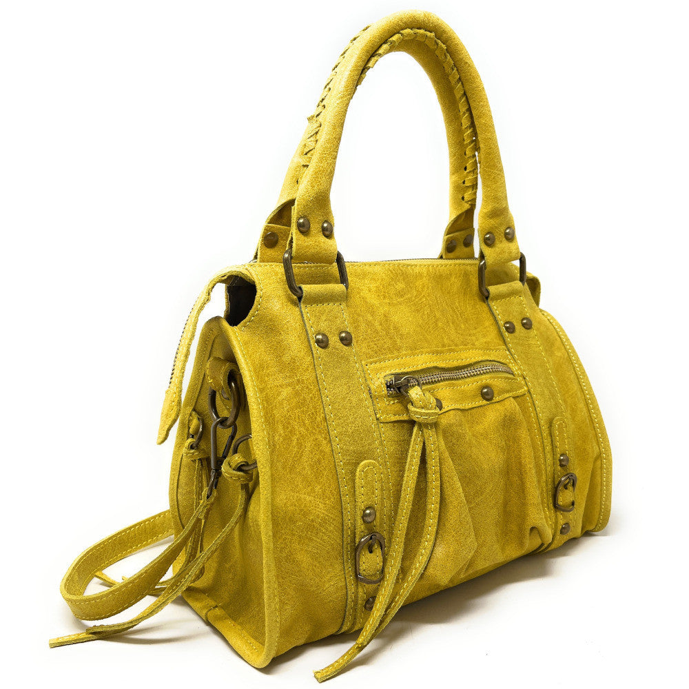 Sac à main en cuir brossé SANDSTORM (petit modèle) Jaune tournesol