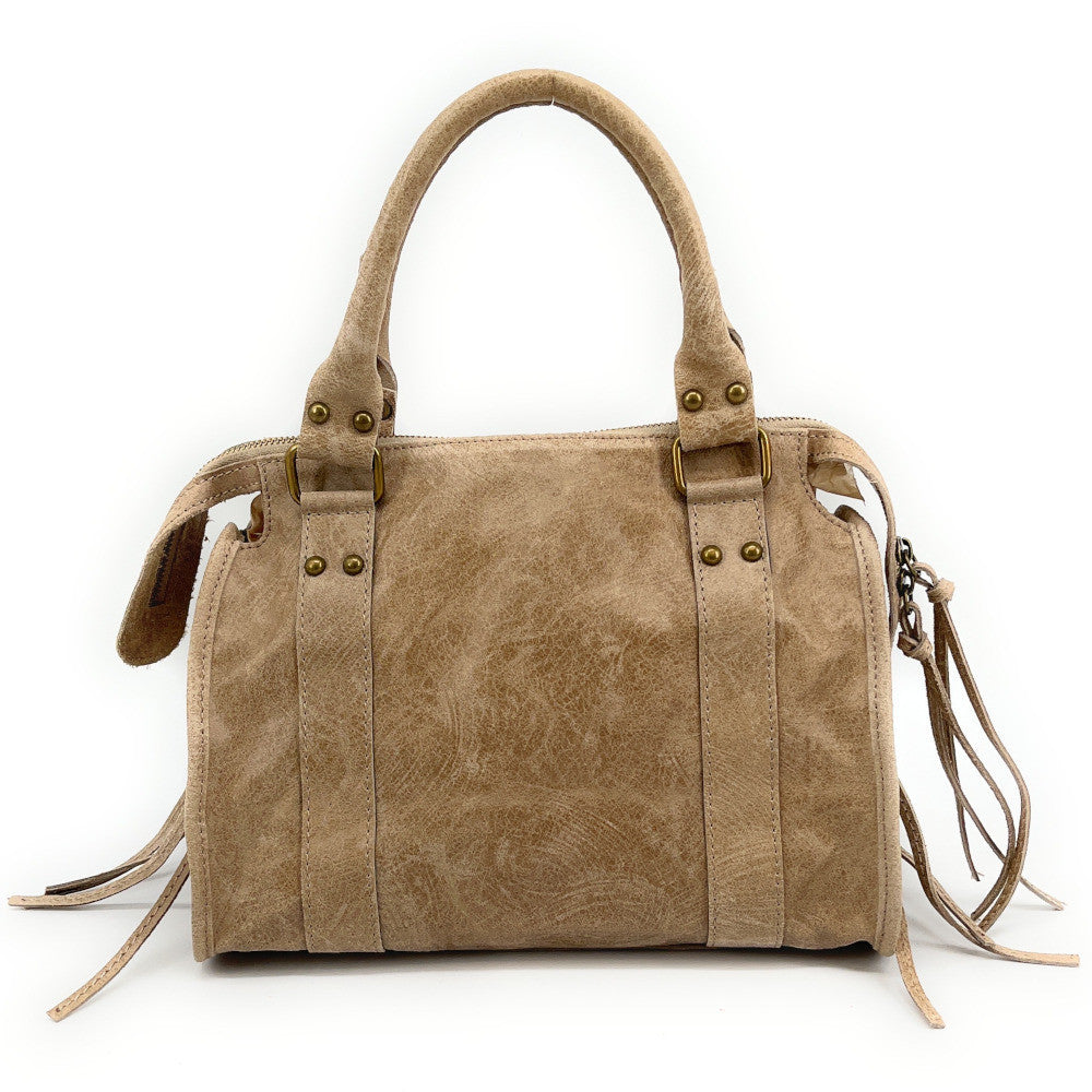 Sac à main en cuir brossé SANDSTORM (petit modèle) Taupe clair