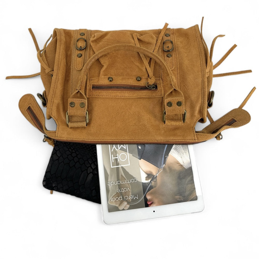 Sac à main en cuir brossé SANDSTORM (petit modèle) Camel