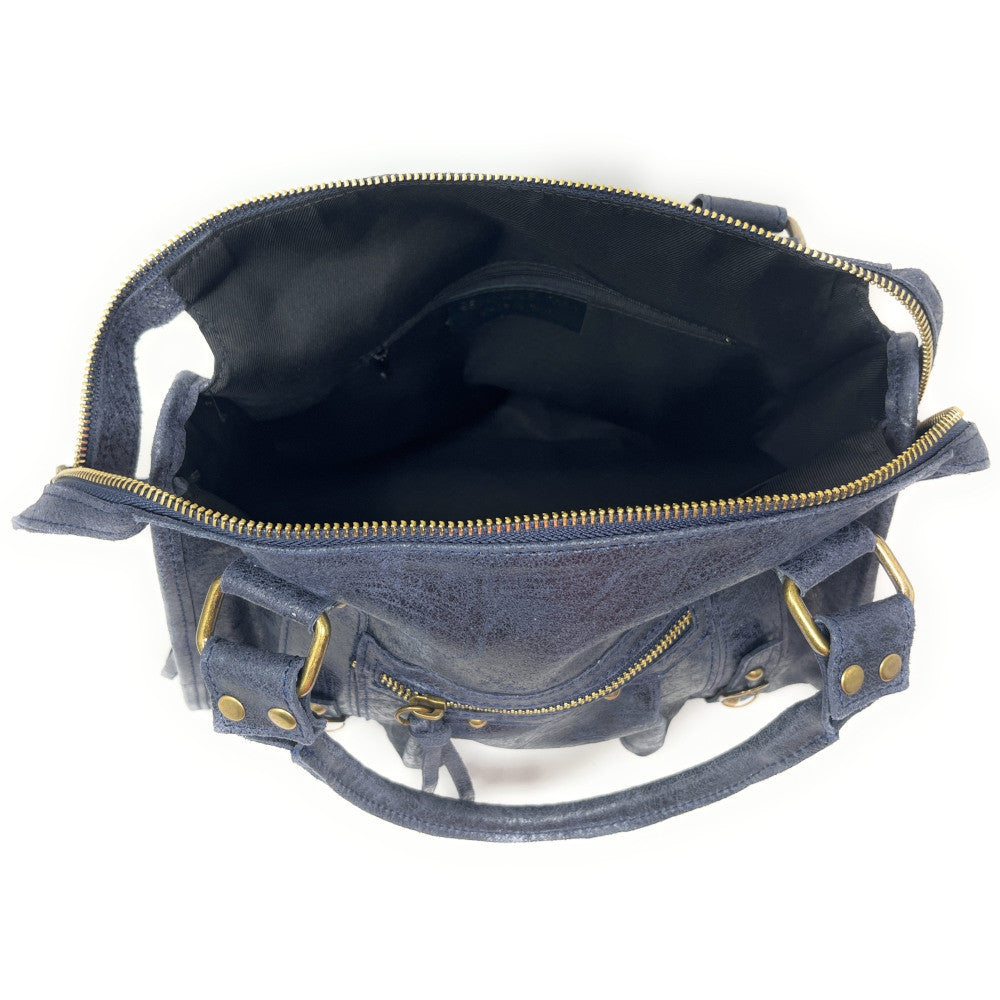 Sac à main en cuir brossé SANDSTORM (petit modèle) Bleu marine
