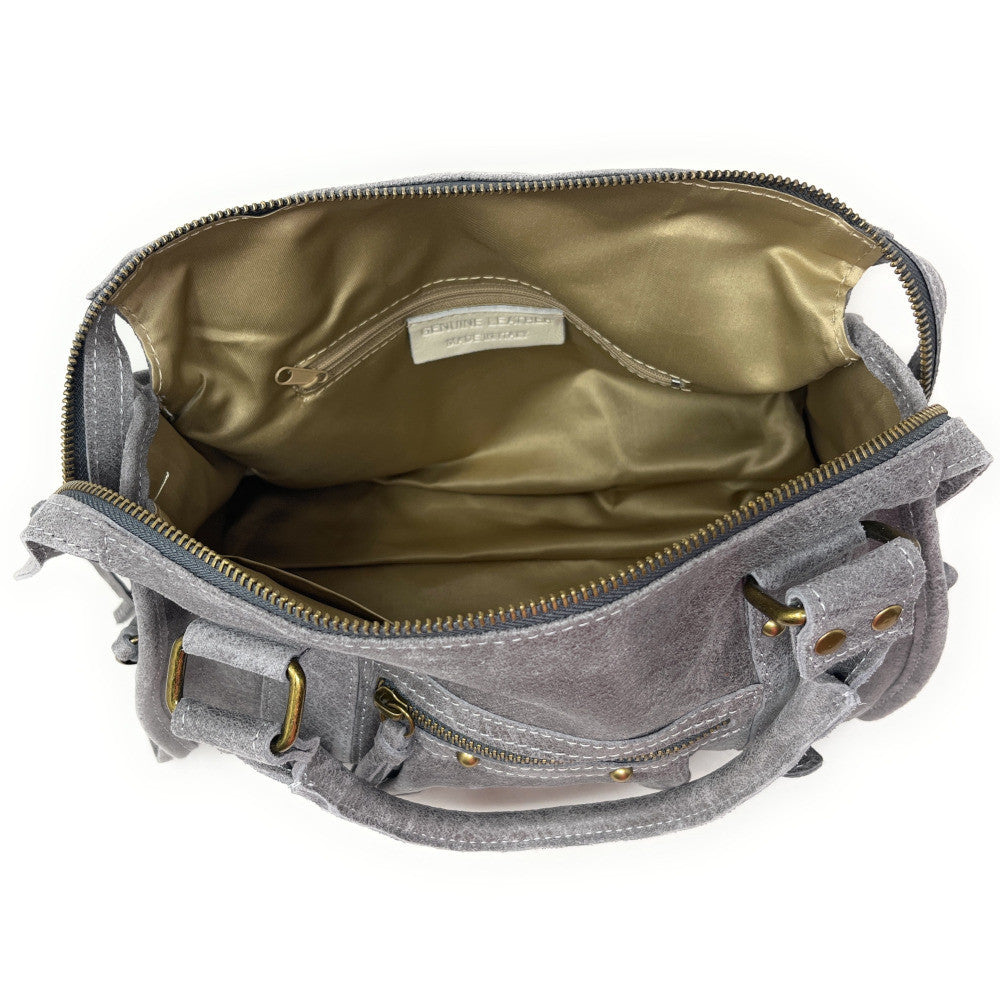 Sac à main en cuir brossé SANDSTORM (petit modèle) Gris foncé