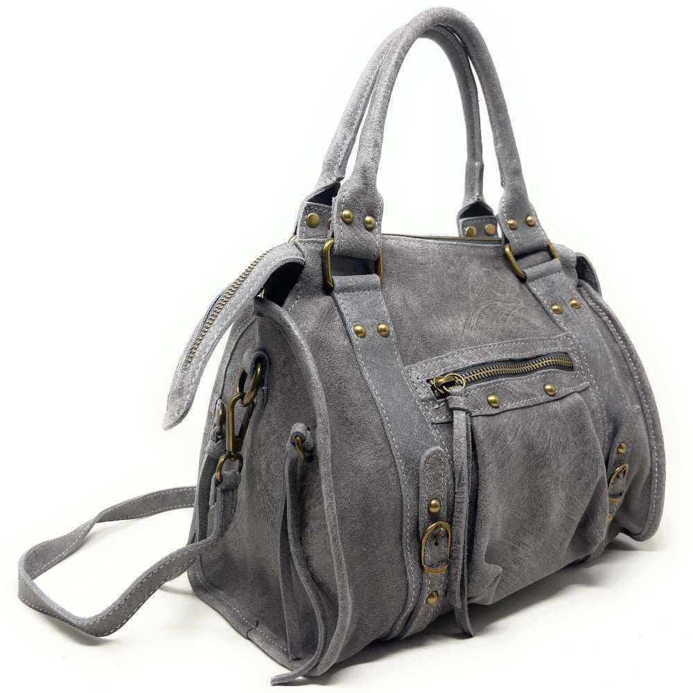 Sac à main en cuir brossé SANDSTORM (petit modèle) Gris foncé