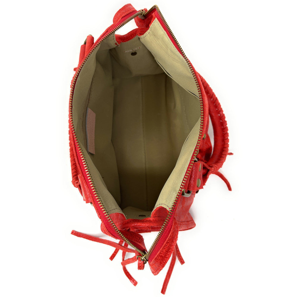 Sac à main en cuir brossé SANDSTORM (petit modèle) Rouge fraise