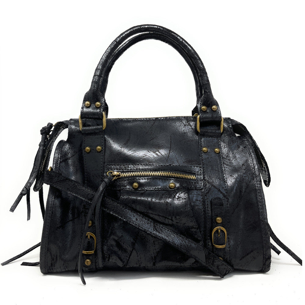 Sac à main en cuir brossé SANDSTORM (petit modèle) Noir