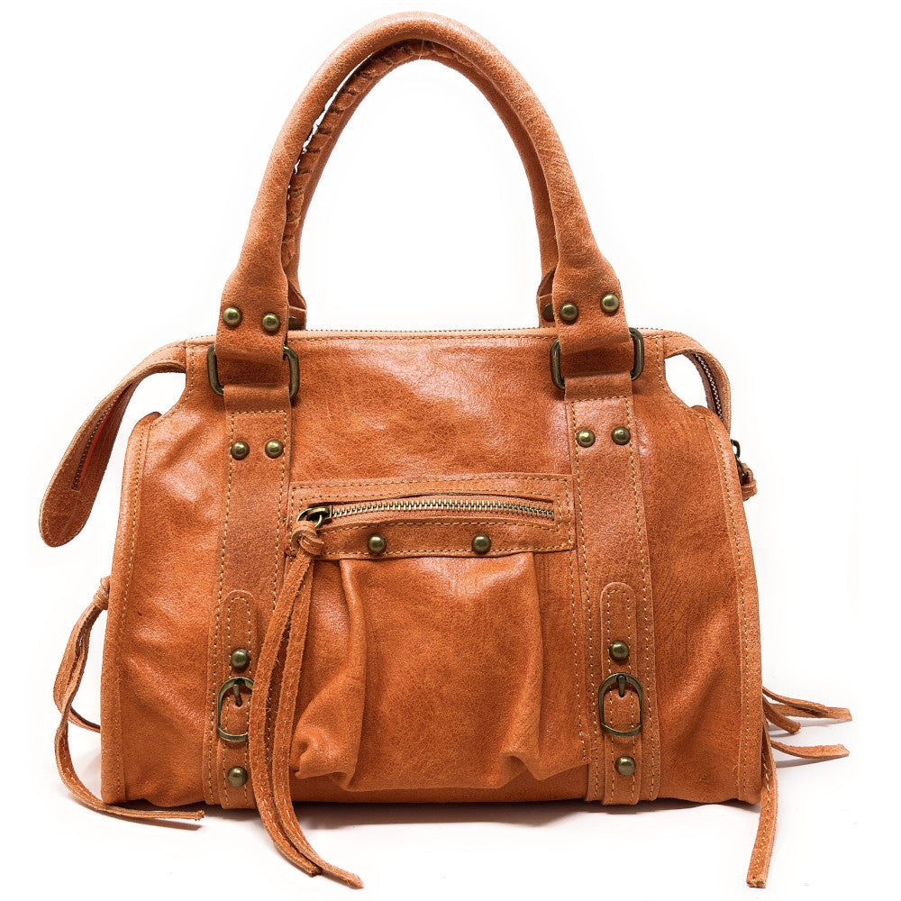 Sac à main en cuir brossé SANDSTORM (petit modèle) Orange patiné