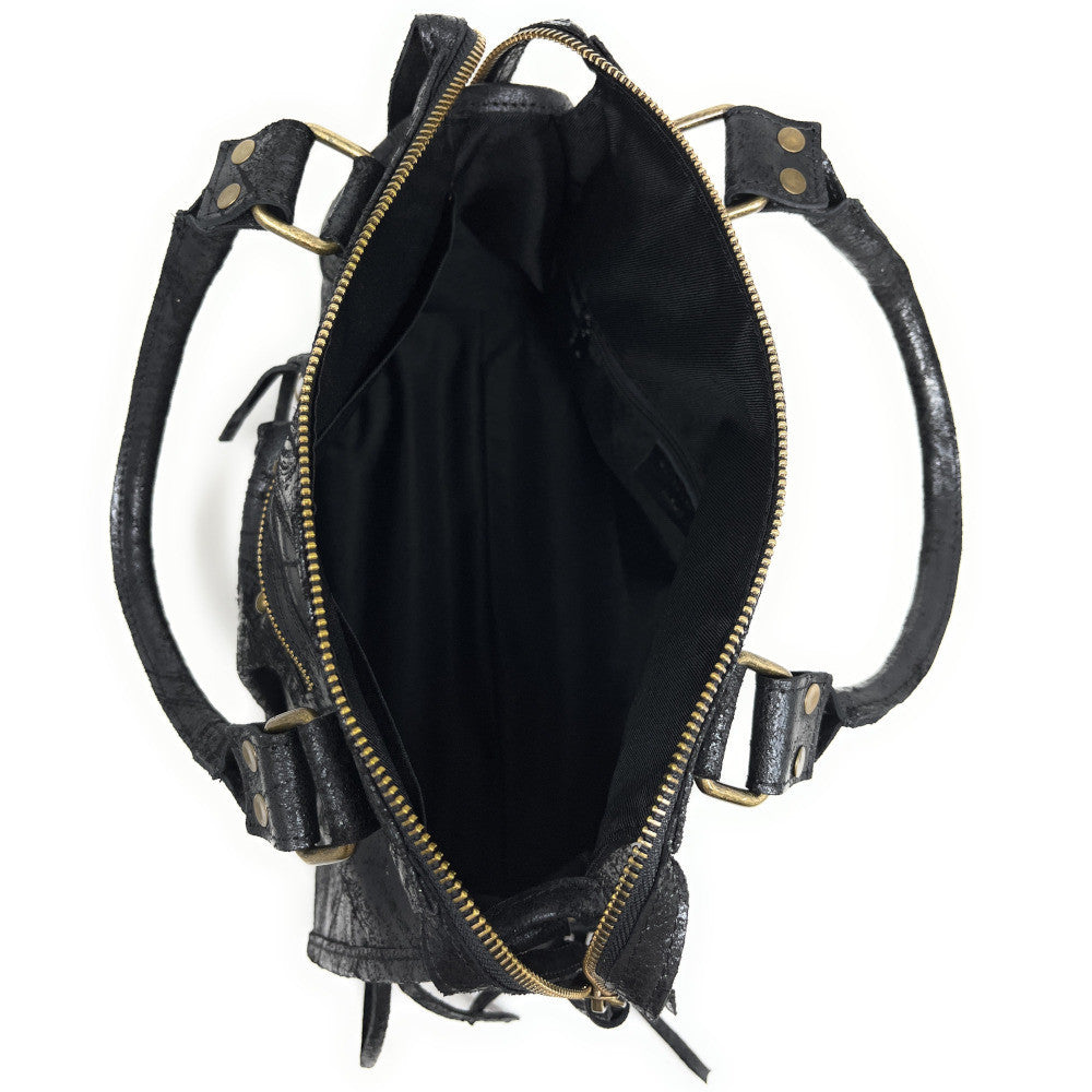 Sac à main en cuir brossé SANDSTORM (petit modèle) Noir