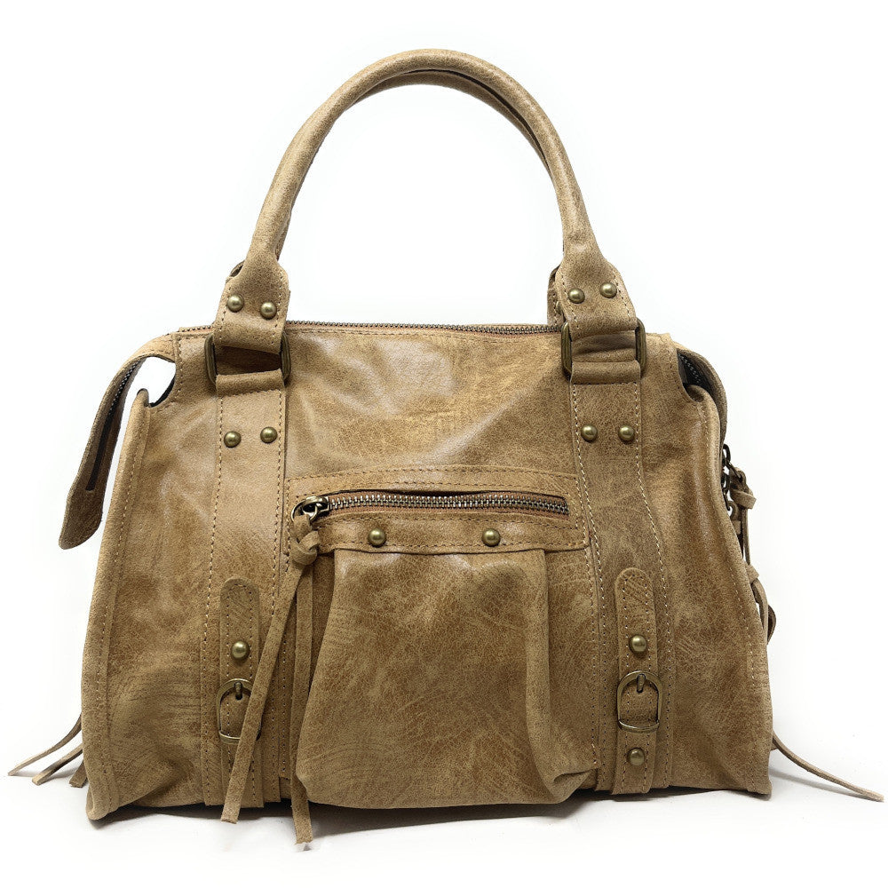 Sac à main en cuir brossé SANDSTORM (petit modèle) Savane