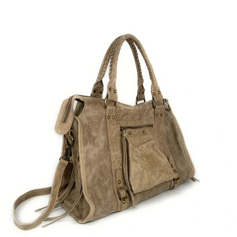 Sac à main en cuir brossé SANDSTORM Taupe