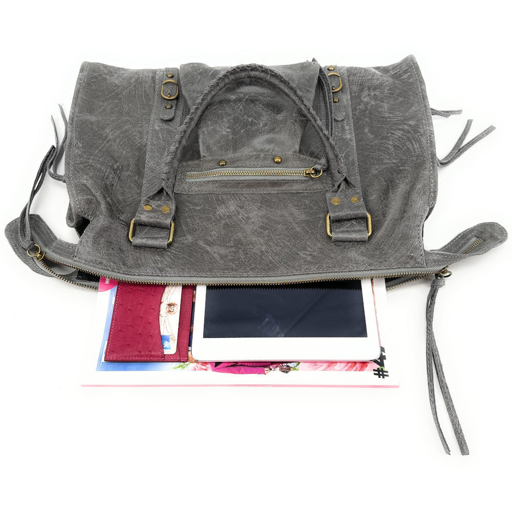Sac à main en cuir brossé SANDSTORM Gris foncé
