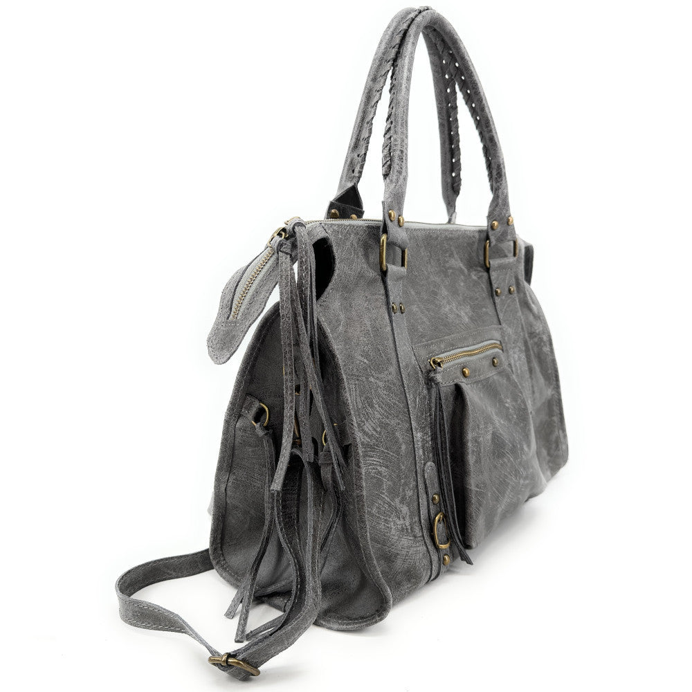 Sac à main en cuir brossé SANDSTORM Gris foncé