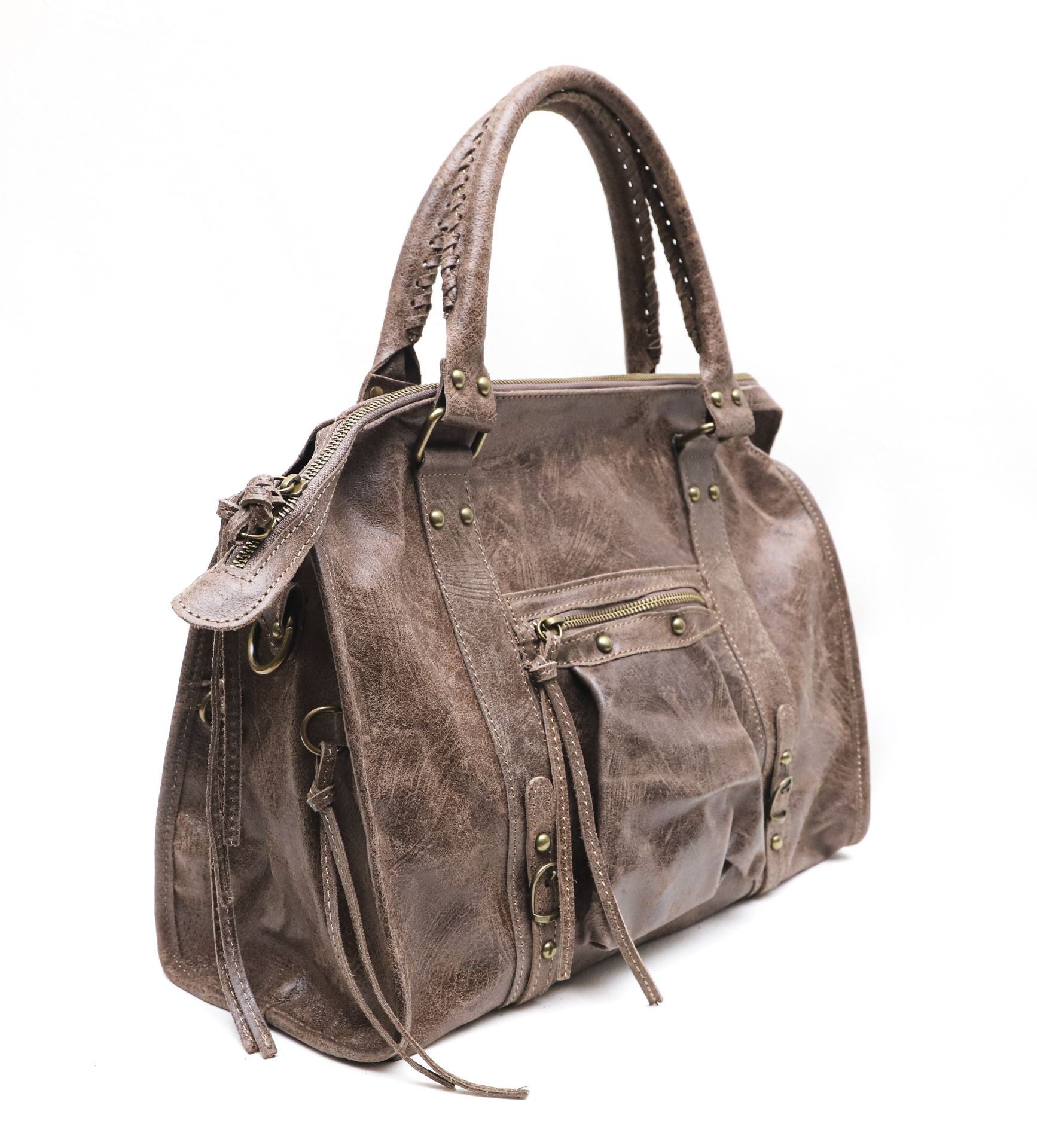 Sac à main en cuir brossé SANDSTORM Taupe foncé