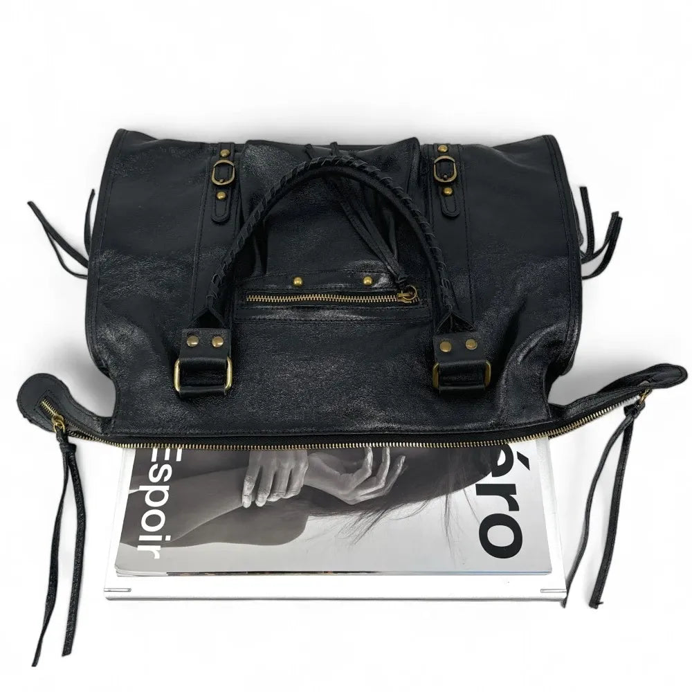 Sac à main en cuir brossé SANDSTORM Noir glossy