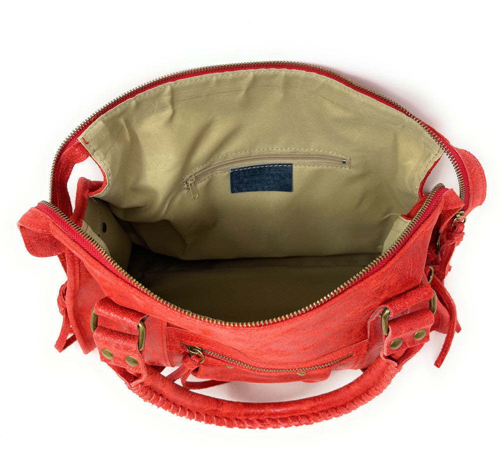 Sac à main en cuir brossé SANDSTORM Rouge fraise