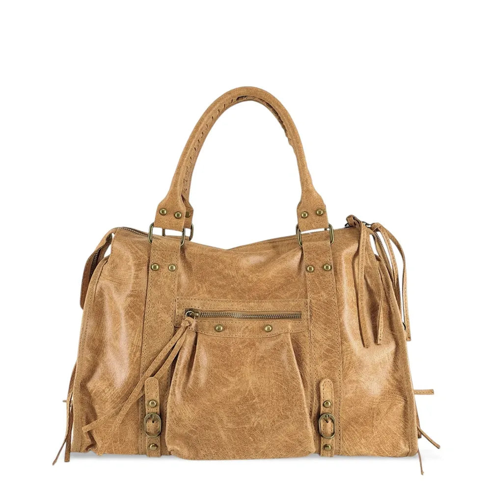 Sac à main en cuir brossé SANDSTORM Camel clair