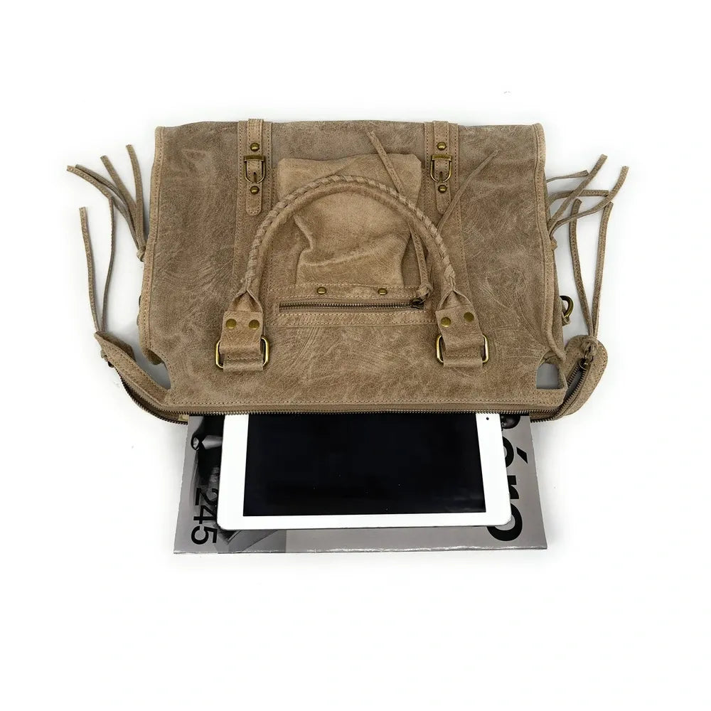 Sac à main en cuir brossé SANDSTORM Taupe