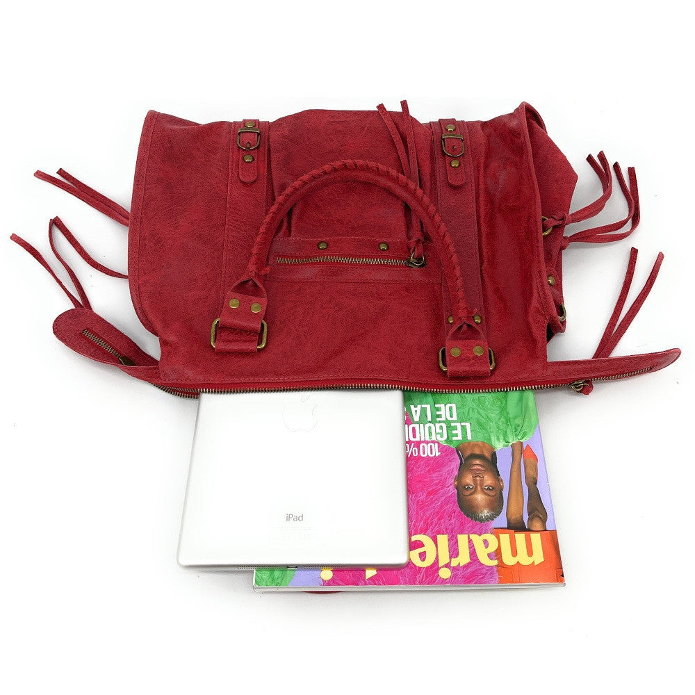 Sac à main en cuir brossé SANDSTORM Rouge garance