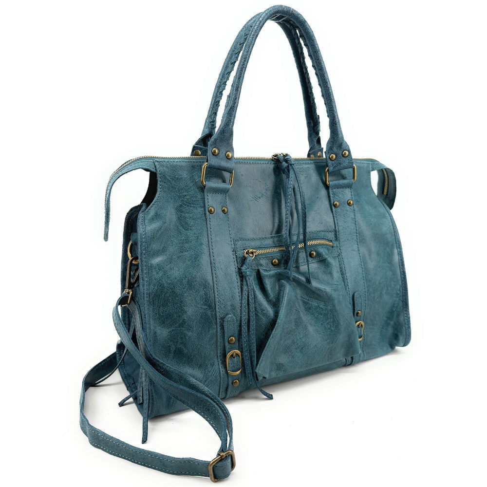 Sac à main en cuir brossé SANDSTORM Bleu Teal