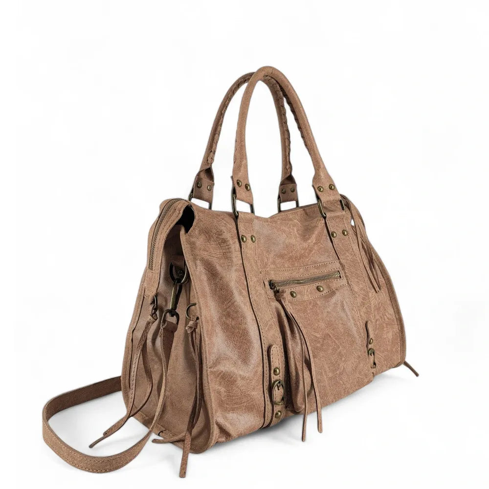 Sac à main en cuir brossé SANDSTORM Mocha mousse