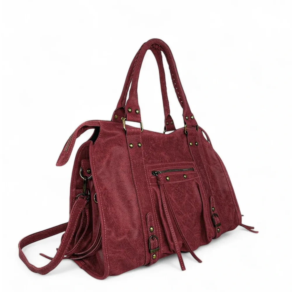 Sac à main en cuir brossé SANDSTORM Rouge bordeaux