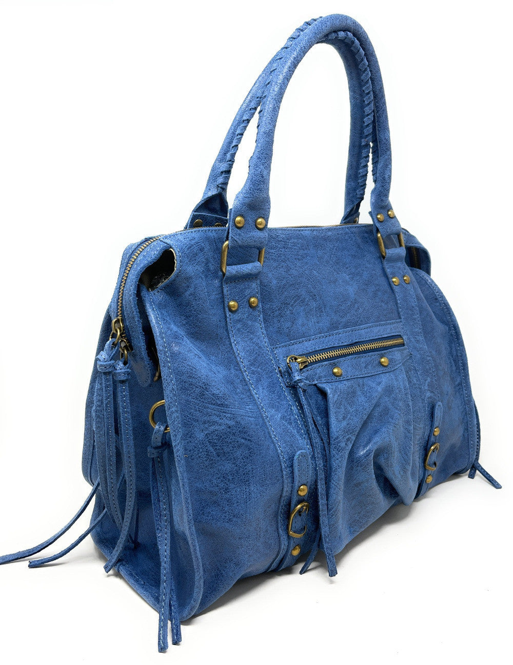 Sac à main en cuir brossé SANDSTORM Bleu denim