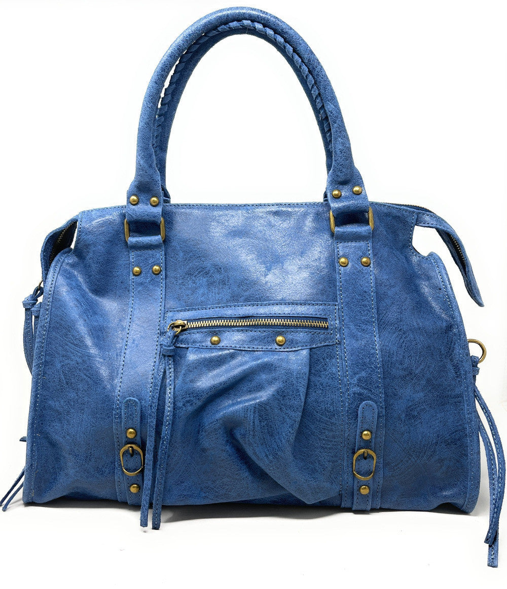 Sac à main en cuir brossé SANDSTORM Bleu denim